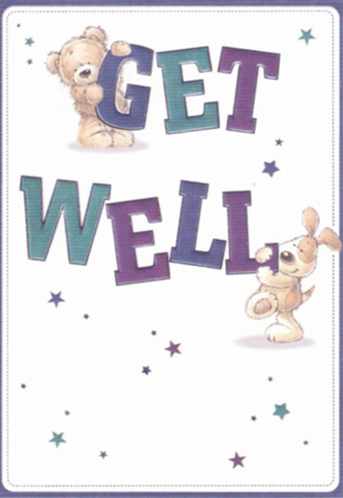 This get well card brings to mind the kind of tender encouragement that resonates deeply within Welling's close community. Illustrated with childlike sincerity, a gentle bear and a floppy-eared puppy nestle alongside giant, playful letters shaded in warm purples and soothing aquas-tones reminiscent of hydrangeas and delphiniums in Welling's springtime gardens. Stars sprinkle the card, their whimsical shapes scattering like confetti on a celebratory day at Central Avenue's local events. There's an appealing tactility in the way the bear's fluffy fur and the puppy's velvety ears are drawn, each line inviting a sense of comfort and friendly touch, like a hand-delivered bouquet from a thoughtful neighbour. The typography is bold and exuberant, yet the overall aesthetic is airy and light, offering an immediate uplift to the recipient. As with a florist's arrangement made on Station Road, every detail has been placed with heartfelt purpose, combining innocence and encouragement to create a message that reassures and strengthens-a visual and emotional salve for anyone on the mend.