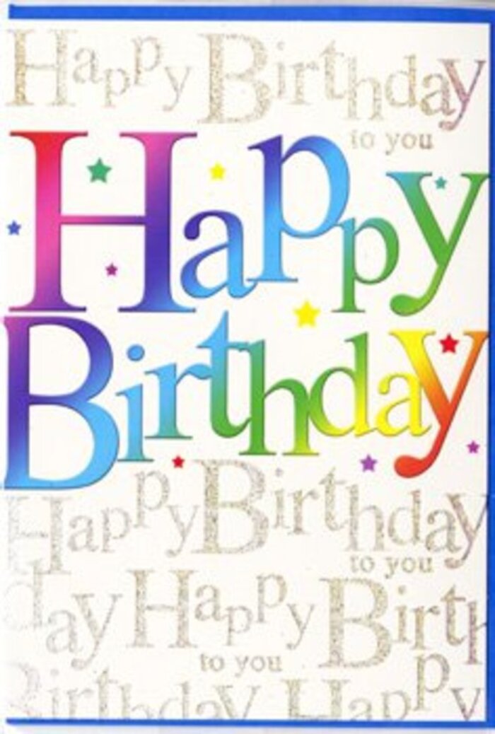 In this detailed birthday card artwork, every inch of the front is devoted to capturing the spirit of a joyful celebration, much like the bright, welcoming atmosphere of a Welling get-together with family and friends. Center stage is the bold message Happy Birthday, written in wide, rounded letters that feel approachable and fun, as if they were drawn by hand for someone truly cherished. Each letter is filled with a smooth gradient of colour, blending from rich berry and cherry shades through royal blues and sea greens into mellow yellows and soft apricots, echoing the shifting colours of balloons and streamers hung in a cosy living room off Upper Wickham Lane. Light and shadow subtly play across the strokes, giving the illusion that the letters gently rise from the card's surface. Behind this central rainbow phrase, the background is patterned with fine golden writing, repeating Happy Birthday to you in delicate script. The lines flow diagonally in soft waves, like a quiet chorus of repeated good wishes, and are dusted with a refined sparkle that catches the light without overwhelming the design. Tiny, scattered dots and star-like shapes in reds, blues, greens, and golds add a confetti-like feel, suggesting movement and laughter, much like the end of a festive afternoon near Danson Park. The overall finish appears smooth, possibly satiny, inviting you to run your hand across it. Together, the bold typography, shimmering script, and playful details create a card that feels both fun and heartfelt-perfect for a Welling birthday, whether it's opened at a bustling family meal or a quiet tea shared at home.