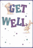 This heartening get well card from Welling exudes playful optimism and genuine comfort, as two charming friends-a teddy bear with a gentle smile and an eager puppy-cooperate in lifting oversized letters that spell out 'Get Well.' The text itself is alive with deep indigo and teal hues that stand against a soft, cream-toned background, reminiscent of fresh-cut blooms awaiting delivery to Welling Hospital or the peaceful setting of Danson Park. Sparkling star motifs, subtly shifting in shades of blue and purple, frame the card and suggest possibilities-the little sparks of hope that ease recovery. The fur of the bear and floppy ears of the pup are illustrated with a tactile softness, inviting you to imagine their calming, plush embrace. The entire composition feels carefully crafted, echoing the way Flowers Welling designs every get well bouquet-intent on delivering not just beauty, but a sense of closeness, reassurance, and heartfelt local care to those in need of healing.
